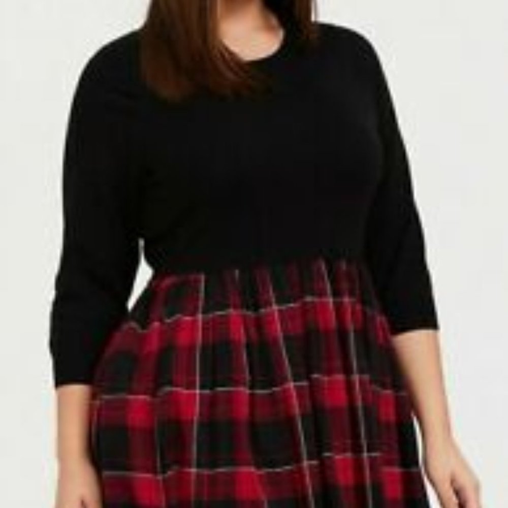 Torrid Black & Red Plaid Woven Dress